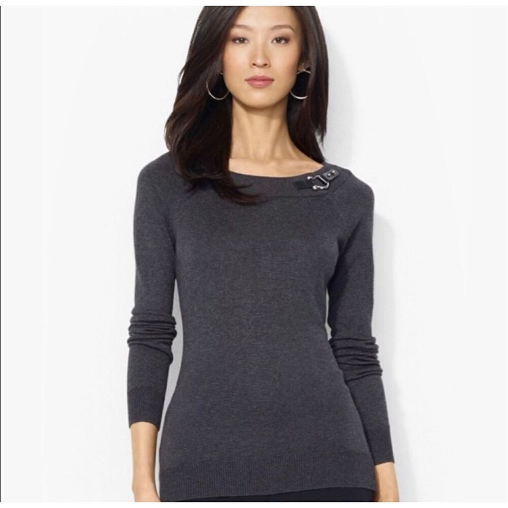 ✨Lauren Ralph Lauren Buckle Boatneck Grey Sz Large Sweater✨